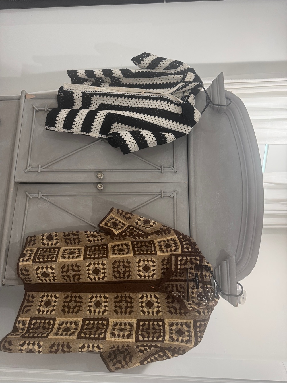 Two Handmade Crochet Cardigan - Black & White Striped